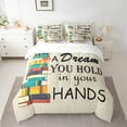thumbnail image 2 of Feelyou Inspirational Word Bedding Comforter Set 7pcs, Vintage Cartoon Books Queen Bedding Sets, Teen Kid Child Reversible Queen Sheet Sets, Lightweight Room Decor, 2 of 7
