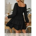 thumbnail image 5 of Fancyglim Dress for Women Long Sleeve Square Neck Short Dress Tiered Ruffle A-Line Flowy Mini Dresses with Pockets Black S, 5 of 6