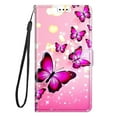 thumbnail image 3 of SaniMore Wallet Case for iPhone 14 Pro 6.1" 2022, PU Leather Color Painting Kickstand Wrist Strip Magnetic Clasp Cash Pocket Card Holders Shockproof Full Protective Case, Pink Butterfly, 3 of 9