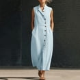 thumbnail image 6 of ClodeEU Women's Sleeveless Collared Linen Blend Midi Shirt Dress,Button Front Wrap Dress with Pockets Light Blue,Women's Plus XL, 6 of 6
