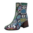 thumbnail image 1 of NECHOLOGY Zapatos Botines para mujer Botas de cuero con punta cuadrada y tacón y grueso para mujer botines con bloques de colores patrón múltiple media talla grande botas (Green 7.5), 1 of 7