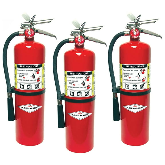 Amerex B441, 10lb ABC Dry Chemical Fire Extinguisher with Chrome Plated Brass Valve & Wall Hanger, Pack of 3
