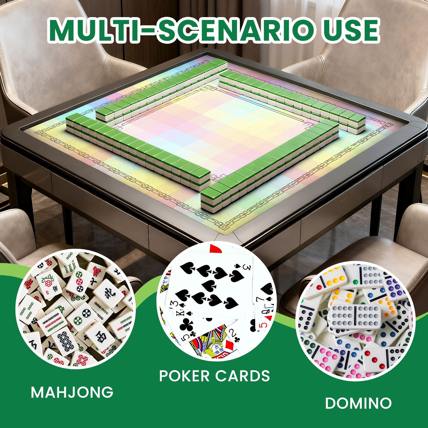 Mahjong Mat 31.5" x 31.5" Pastel Pixelated Grid Soft Colors Pink Blue Yellow Non-Slip Noise Reduction American Mahjong Tiles Table Cover for Dominoes Poker Card Board Games Gift