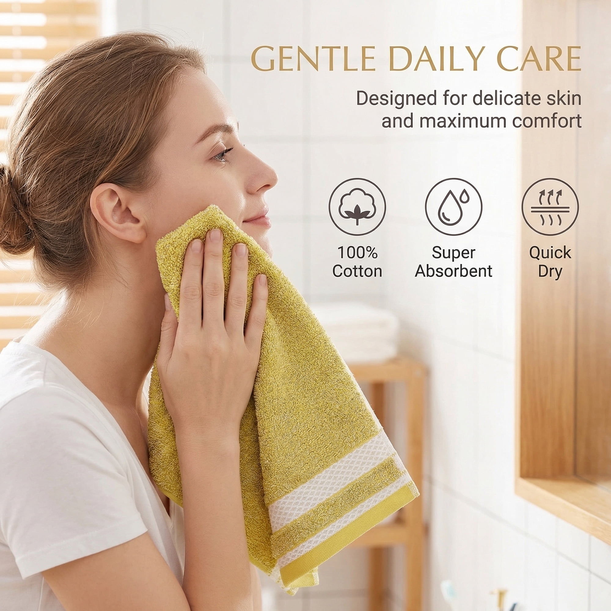 Unique Bargains Cotton Hand Towels with Textured Stripe Border Yellow 29" x 13"