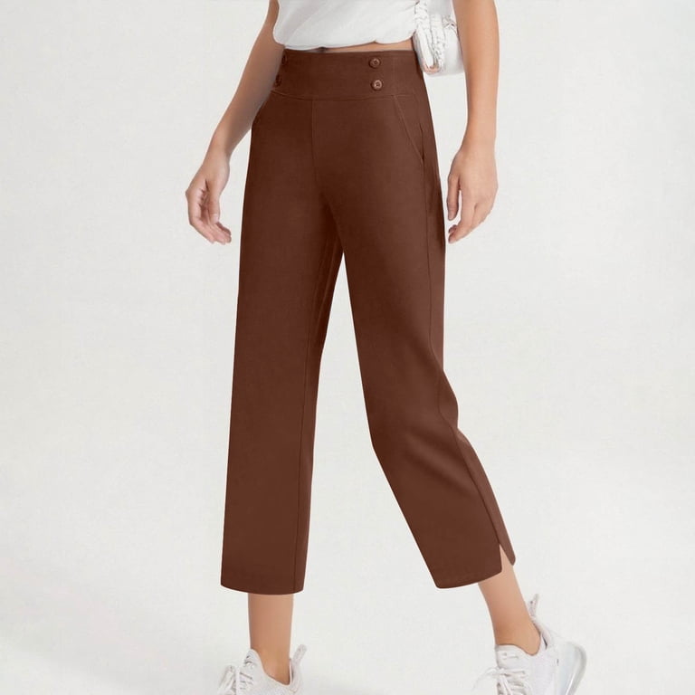 women's petite brown dress pants Ctreela Pull On Women Petite,High Waisted Straight Leg Work Pants Business Office Trousers with Pockets Slacks, Women's, Size: XL, Bronze Color:Pool