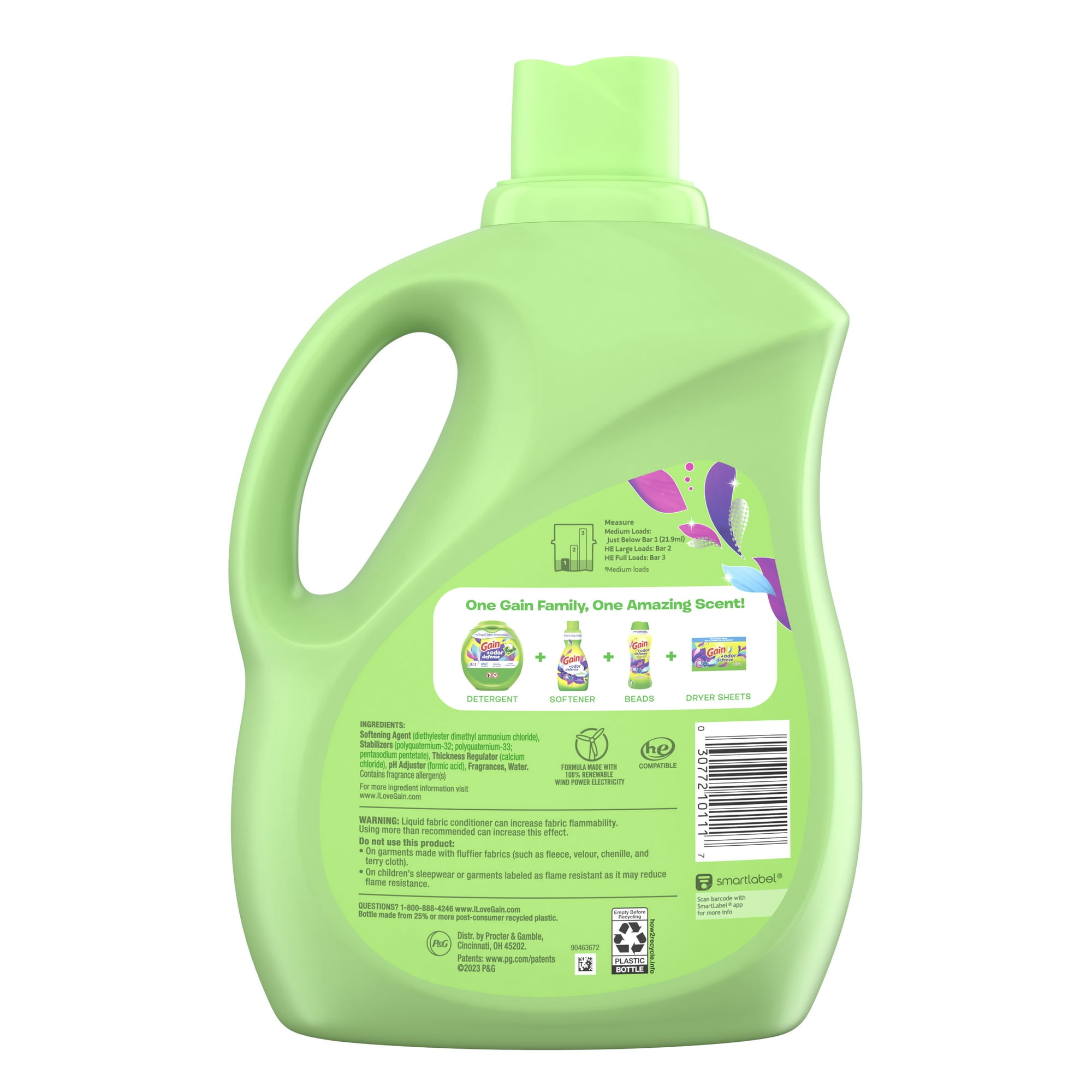 Gain + Odor Defense Liquid Fabric Softener, Super Fresh Blast Scent, 100 fl oz, 136 Loads, HE Compatible