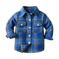 thumbnail image 4 of Ulanda Kids Little Boys Girls Baby Long Sleeve Button Down Red Plaid Flannel Shirt Plaid Girl Boy (Blue, 18-24 Months), 4 of 5