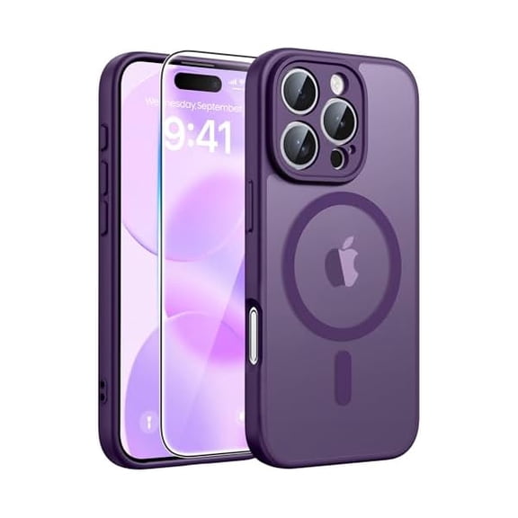 Eryueer for iPhone 16 Pro Max Case: [Compatible with Magsafe] Translucent Matte Cases with [Full Camera Protection] [Screen Protector] Military Grade Shockproof Protective Phone Cover - Purple