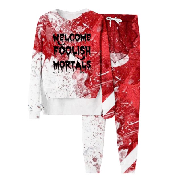 MKLEKYY Vêtements d'Automne Femmes Mode Ample Imprimé Col Rond Sweat à Capuche Manches Longues Pantalon de Survêtement Cargo 36 Entrejambe