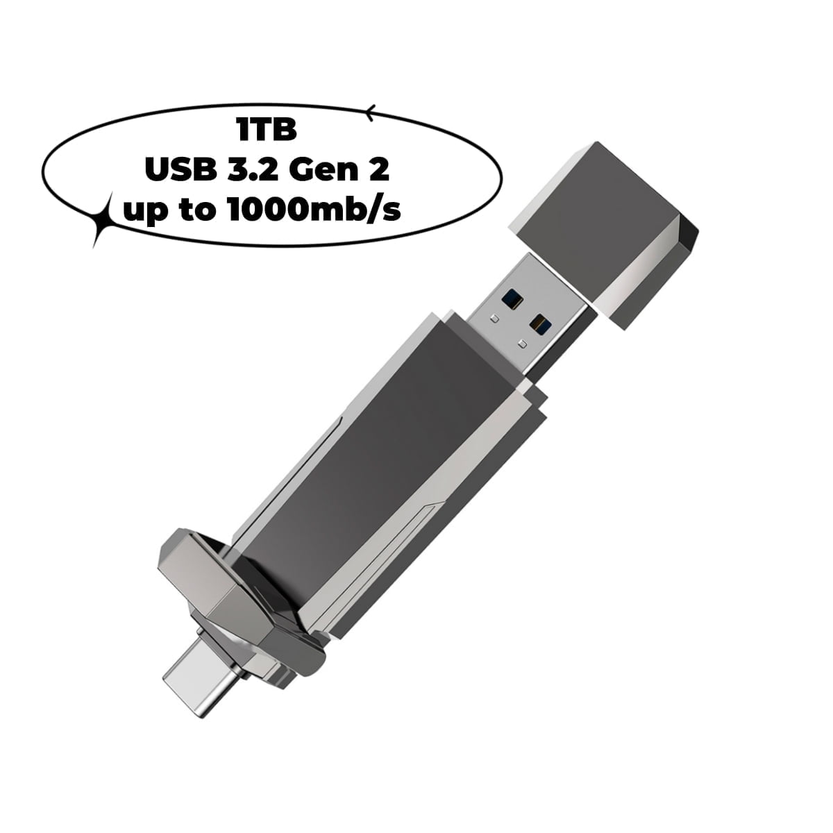 KEXIN 1TB USB C Solid State Flash Drive up to 1000MB/s Dual USB 3.2 Gen 2 Type C Portable SSD External Hard Drives for Smartphone Tablets Laptops Game Consol