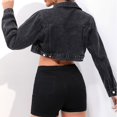 thumbnail image 4 of XMHJSMD Women Denim Tops Long Sleeve Cropped Jean Jacket Distressed Ripped Casual Jean Jacket(Black,S), 4 of 7
