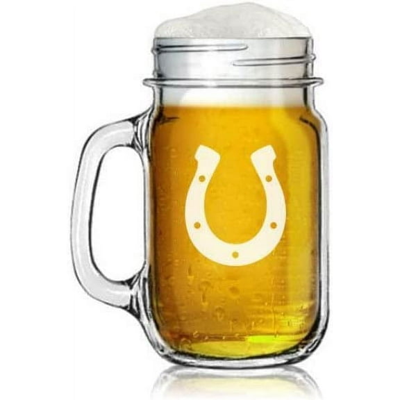 16oz Mason Jar Glass Mug with Handle Horseshoe