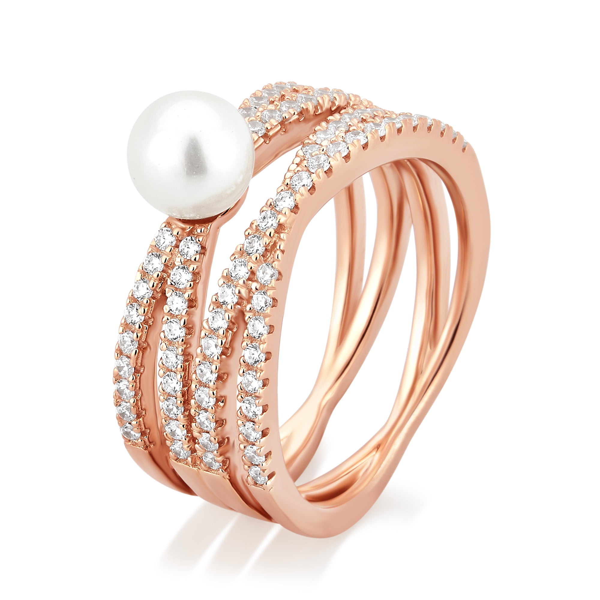 Arista 2 5/8 Carat T.W. Cubic Zirconia and Pearl Women's Cross over Fashion Ring in Sterling Silver