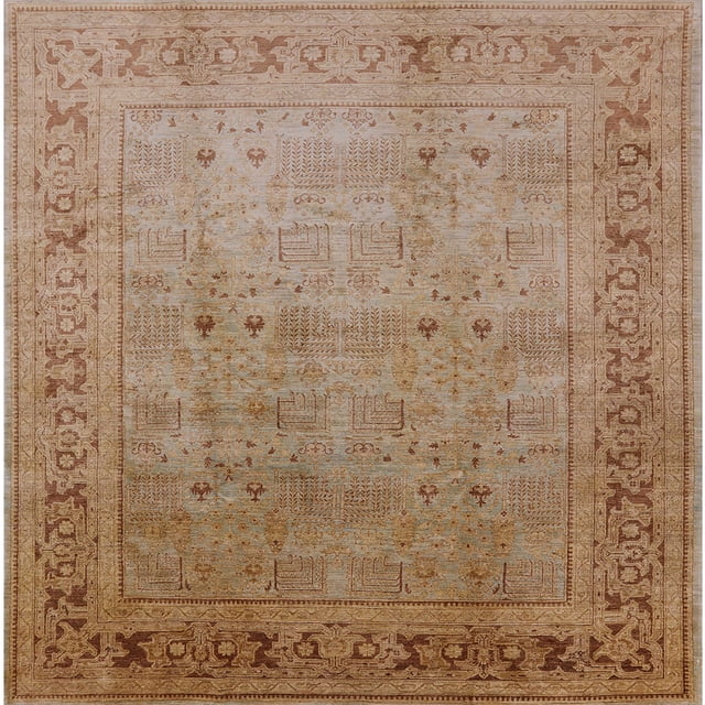 Ahgly Company Indoor Square Mid-Century Modern Light Copper Gold Oriental Area Rugs, 5' Square