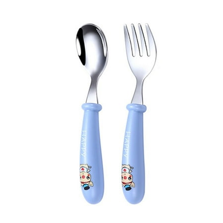 

2 Pcs Baby Stainless Steel Spoon Fork Set Infant Feeding Cartoon Cutlery Utensils Toddler Children Tableware