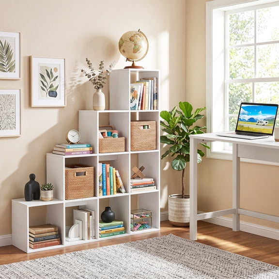 Giantex 10-Cube Bookcase, Wooden Display Shelf w/Anti-Tipping Kits, White