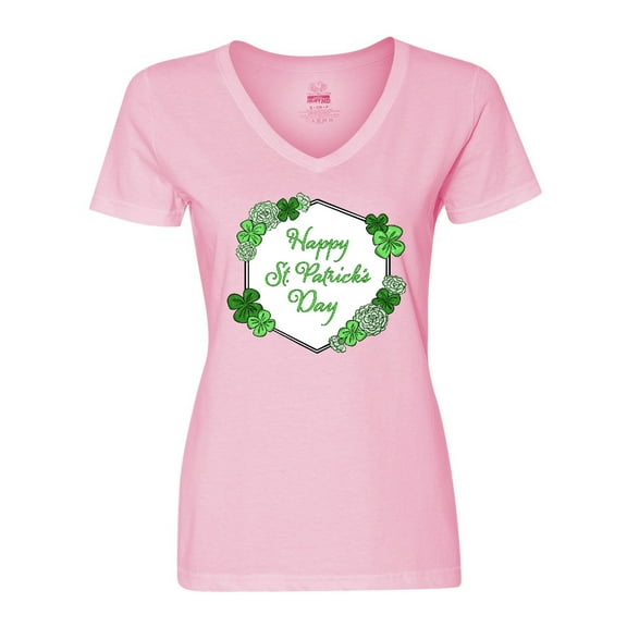 Inktastic Happy St. Patrick's Day Clovers Women's V-Neck T-Shirt