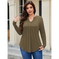 thumbnail image 2 of FlorCurve Plus Size Henley Shirts for Women Long Sleeve V Neck Tunic Tops Flared Casual Button Up Blouse, Army Green 3XL, 2 of 7