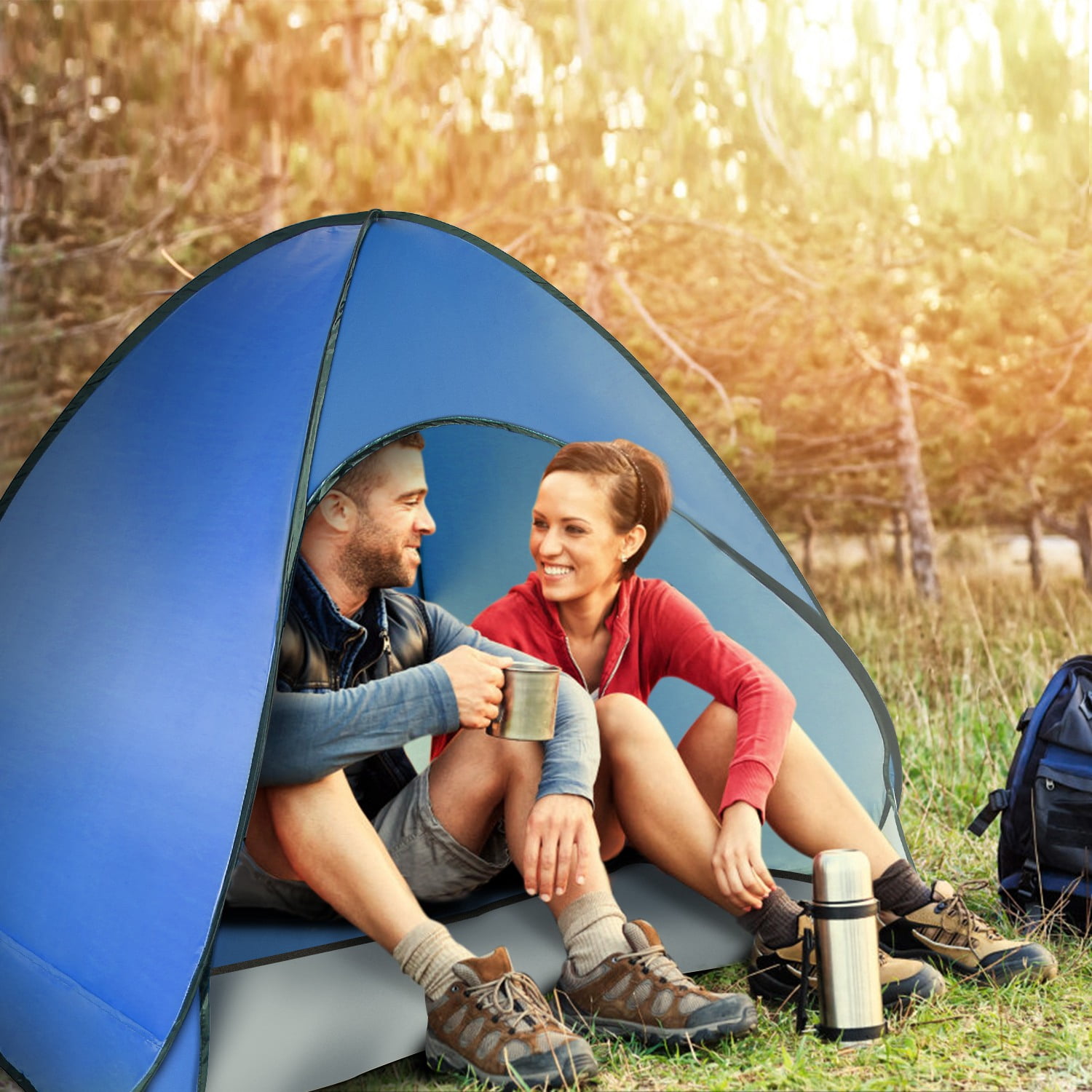 iMountek Sun Shelter Tent for 2-3 Person, Portable Waterproof Fishing Camping Tent with Carry Bag, Blue