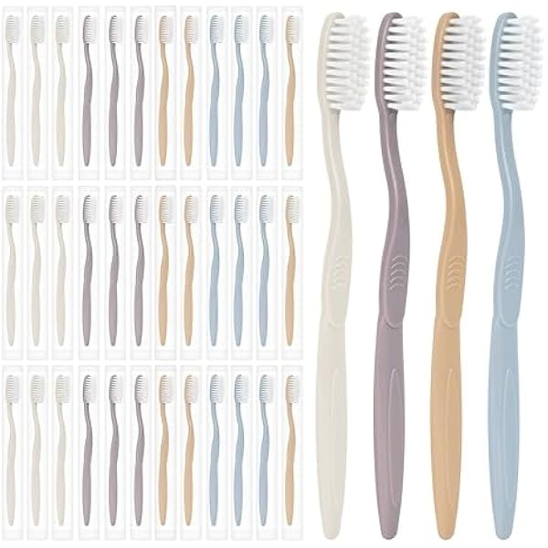 wonima02 40-Pack Individually Wrapped Toothbrushes with Tongue Scraper | Bulk Soft Bristle Toothbrush Set for Adults, Travel-Friendly Disposable Toothbrushes for Hotels, Dental Offices(Multi-Colored)