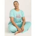 thumbnail image 2 of Joyspun Women's Short Sleeve Sleep Top and Open Leg Pants Pajama Set, 2-Piece, Sizes XS-3X, 2 of 6