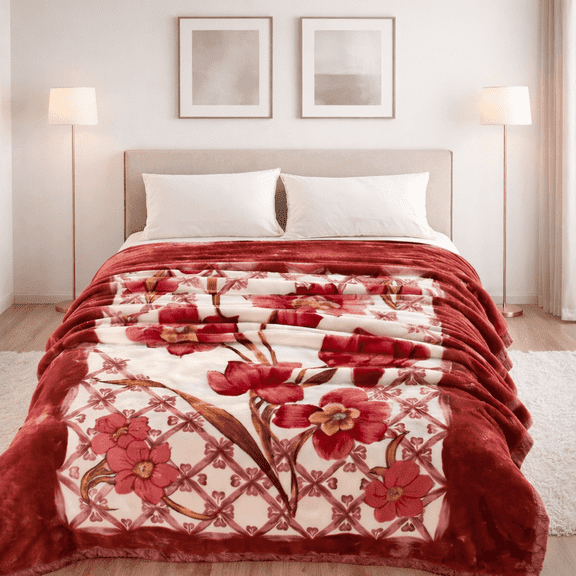 Shu DBOZY Queen Size, Weighted Warm Heavy Korean Mink Fleece Blanket, Single Ply, Soft and Warm, Thick Mink Blanket Pink Flower