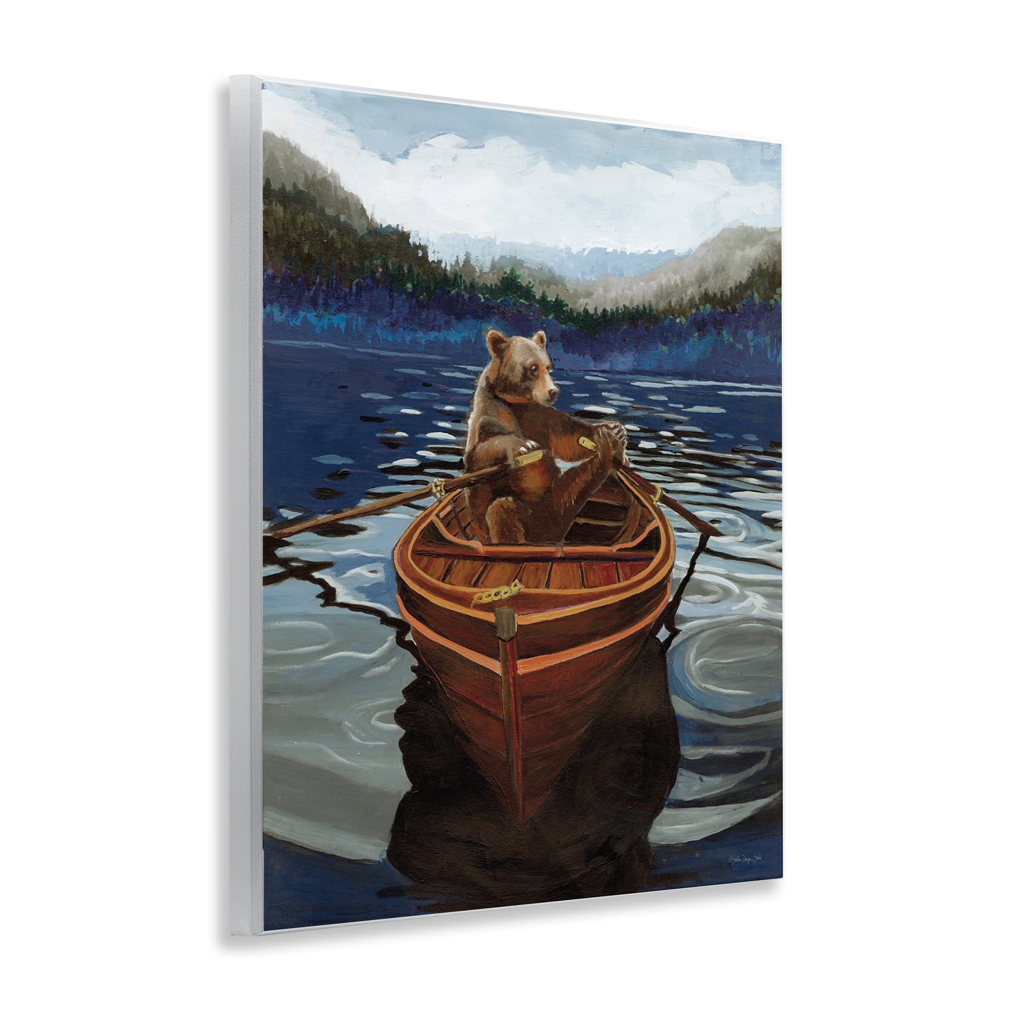 Stupell Industries Brown Bear on Row Boat Animals Painting Unframed Art Print Wall Art, 11 x 14