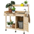 thumbnail image 3 of Outsunny Garden Potting Bench Table with Sink, Lockable Storage Cabinet and Open Shelf, Outdoor Planting Workstation with Steel Tabletop Natural Wood, 3 of 10