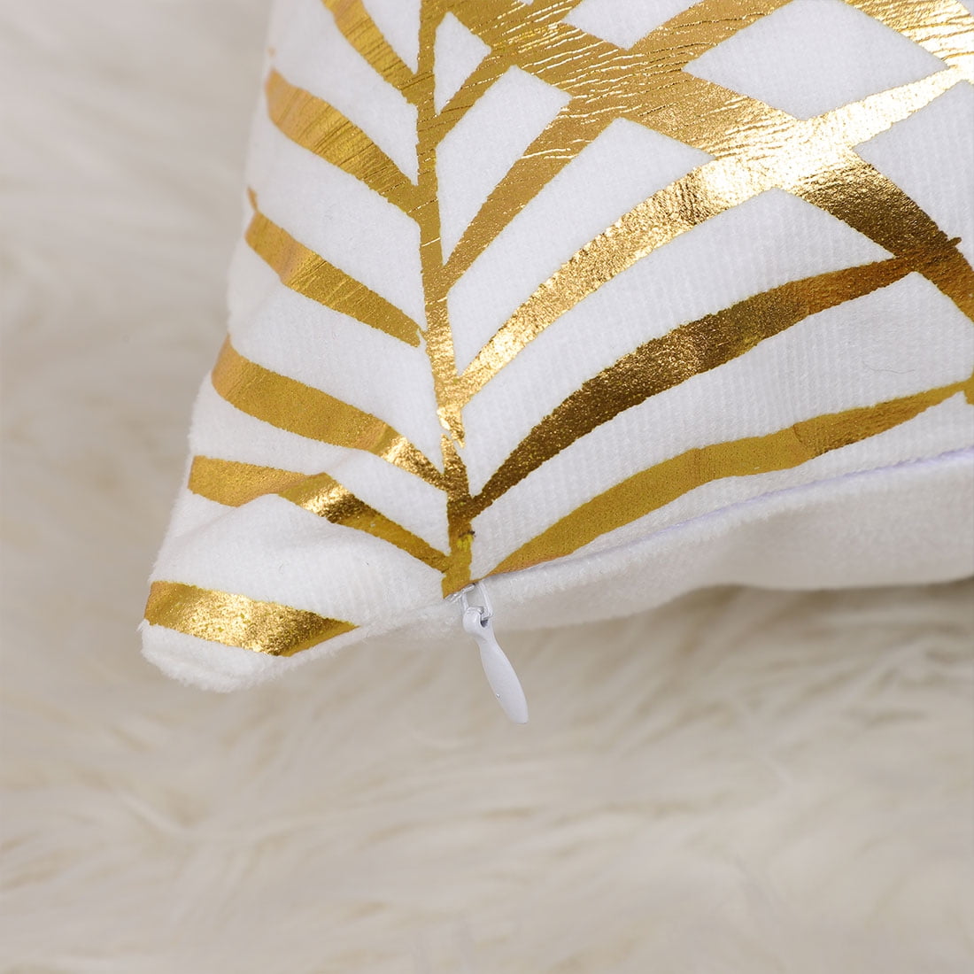 Unique Bargains Gold Stamping Soft Outdoor Square Throw Pillow Covers Pine Leaves 2pcs