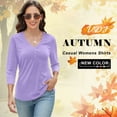 thumbnail image 3 of VDJ Womens Blouses Summer 3/4 Sleeve Basic T Shirts Button Up V Neck Comfort Soft Shirts Purple Tunic Tops Size M, 3 of 9