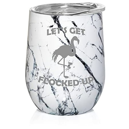 

12 oz Double Wall Vacuum Insulated Stainless Steel Stemless Wine Tumbler Glass Coffee Travel Mug With Lid Let s Get Flocked Up Flamingo Funny (Black White Marble)