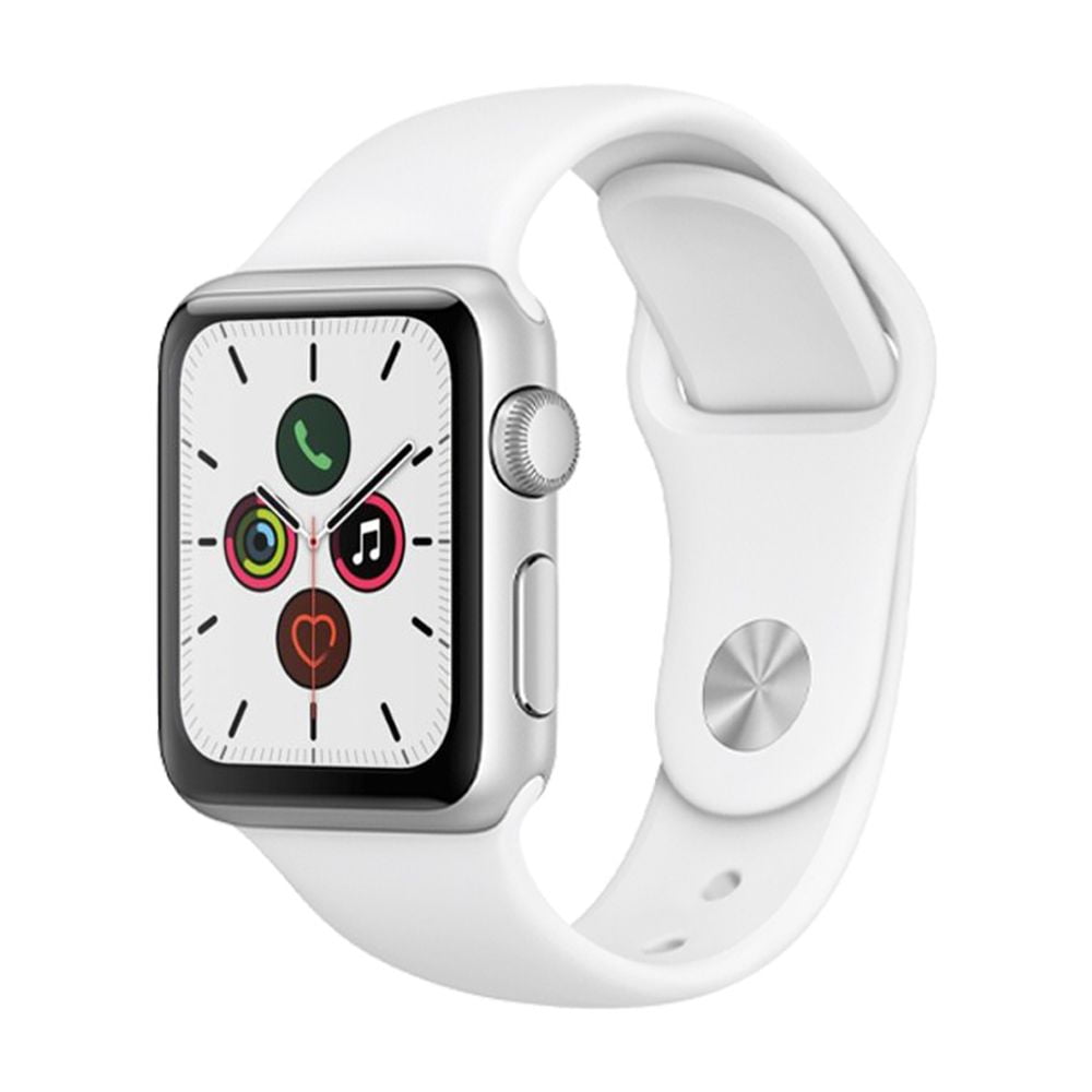 Restored Apple Watch Series 5 44MM Silver Aluminum Case White Sport Band (Refurbished)