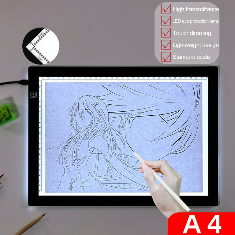 Lomubue LED Drawing Board Dimmable Eye Protection Non-Slip Scale Mark Design Plug-and-Play Create Paintings Ultra-Thin A4 Copy Tracing Drawing Board