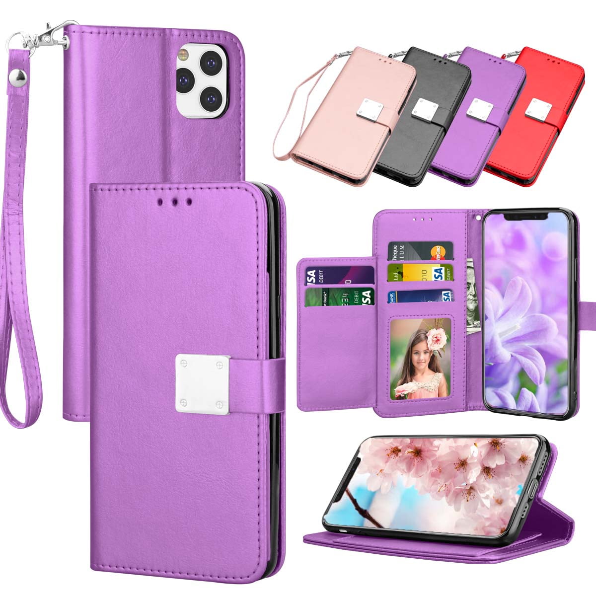 iPhone 11 Case iPhone 11 Cases iPhone11 Girls/Men/Womens Wallet Type Flip Premium Credit Card Holder Case with Wrist Strap Back Cover 