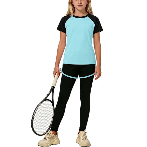 Odeerbi Camiseta de Manga de Raglan Con Pantalones Cortos de Delfín, Leggings, Ropa Deportiva de 3 A 15 Años