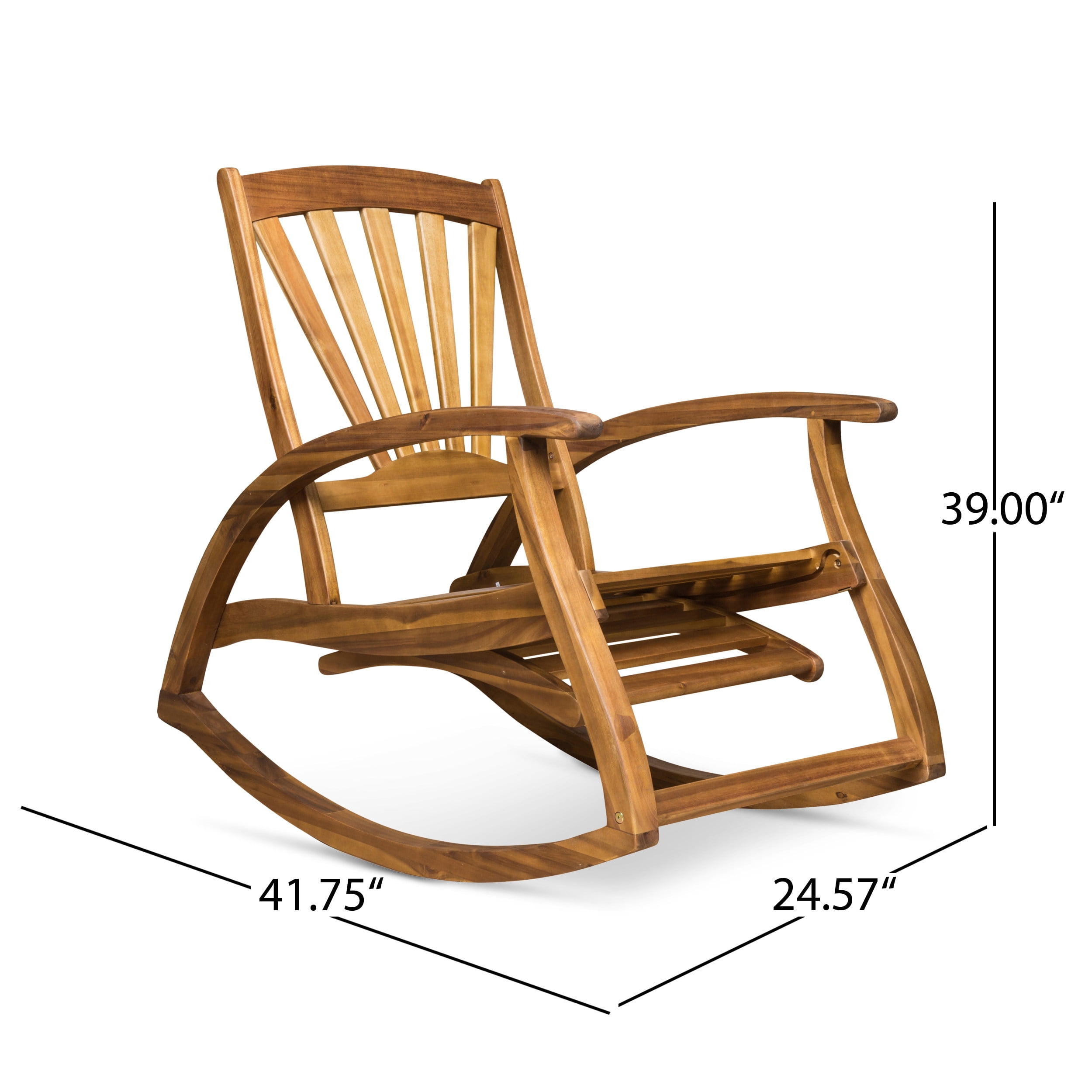 Outdoor Rocking Chair, Acacia Wood Frame with Retractable Footrest for Patio Garden, Teak