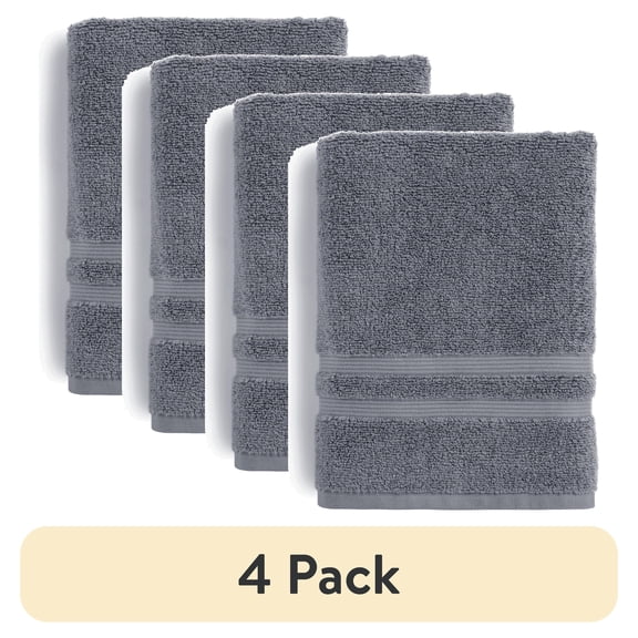 (4 pack) Mainstays Performance Cotton Bath Towel, Super Soft Quick Dry Fade Resistant, Solid Grey