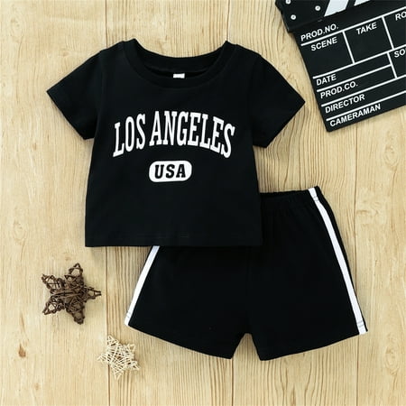 

Hunpta Toddler Infant Newborn Kids Baby Boys Letter Short Sleeve T Shirt Blouse Tops Patchwork Shorts Pants Outfit Set 2PCS Clothes
