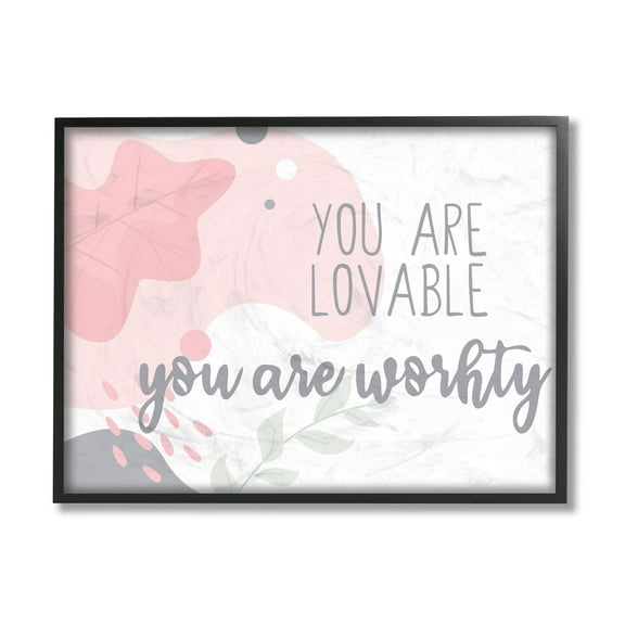 Stupell Industries You are Loveable Phrase Abstract Pink Nature Black Framed by Kim Allen