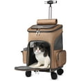 thumbnail image 2 of Wheeled Pet Carrier Backpack Pet Stroller, Travel Carrier, Car Seat for Dogs Cats Puppy, Comfort Cat(Brown) Backpack Removable Rolling Wheels–Mesh Ventilation Windows, 2 of 7