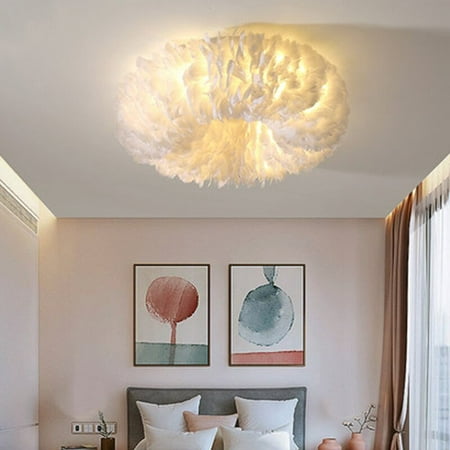 

Censlighting Elegant Feather Ceiling Light Flush Mount Bedroom Ceiling Lights Lamp Modern Pendant Fixture E27 Bulb White