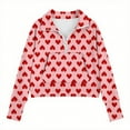 thumbnail image 4 of Girls Heart Print Hoodie Half Zip Sweatshirt Red Hearts on Pink Valentine's Day Outfit Soft Stretchy,Size 5 T, 4 of 5