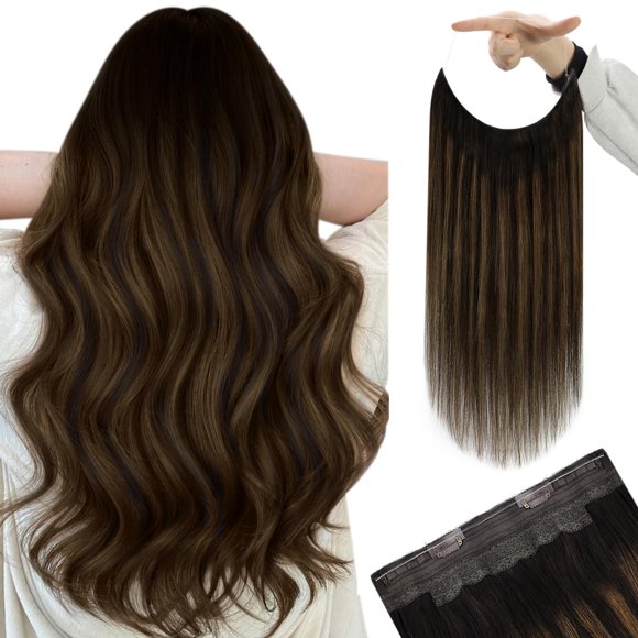 YoungSee Wire Human Hair Extensions Brown Wire Couture Hair Extensions Human Hair Balayage Darkest Brown with Medium Brown Wire Extensions Real Human