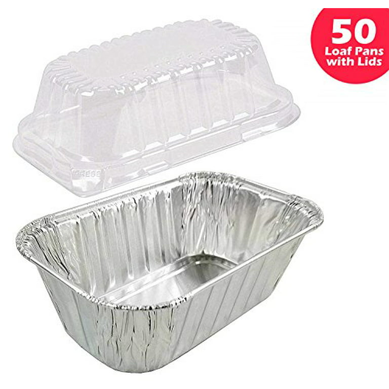 1 lb. Aluminum Foil Small Mini-Loaf Bread Pan w/Clear Dome Lid (Pack of 50  Sets)