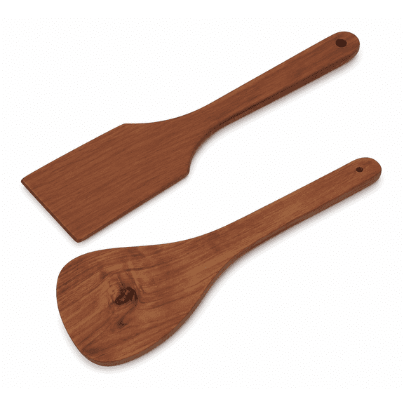 Wooden Cooking Spoon and Spatula Set, Heat Resistant Kitchen Utensils for Mixing, Stirring, Flipping and Serving, Nonstick Cookware Safe, Pack of 2