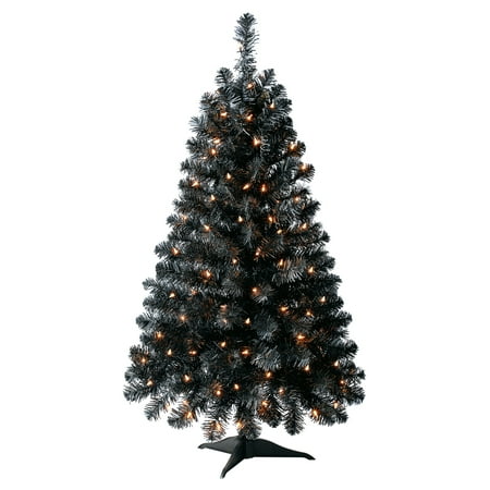 Holiday Time Prelit 105 Clear Incandescent Lights, Indiana Spruce Black Artificial Christmas Tree, 4'
