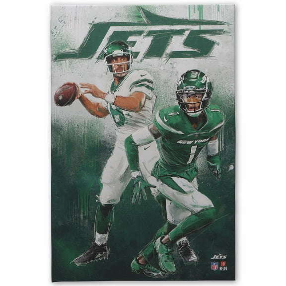 NFL New York Jets Aaron Rodgers & Sauce Gardner Painterly Graffiti Canvas Wall Decor for Man Cave, Office, or Game Room