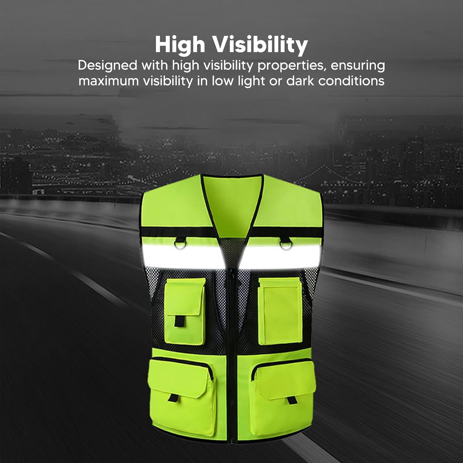 GBB-High Visibility Waterproof Safety Vest with Multiple Pockets for Men Women Breathable and Stylish Reflective Vest for Cycling Running Construction Work Roadside Emergencies【0508】