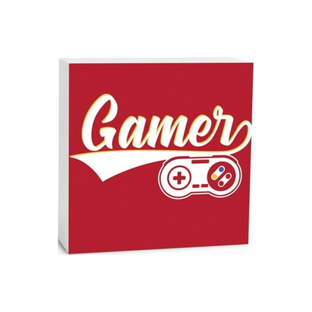 Gamer Red Game Console 5 x 5 Wood Tabletop Sign Plaque