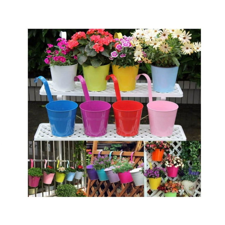 10 Pcs 10cm Metal Hanging Plant Pots with Detachable Hook, Colored Fence  Flower Pots Garden Hanging Planter Bucket Flower holder for Balcony Fence  ...